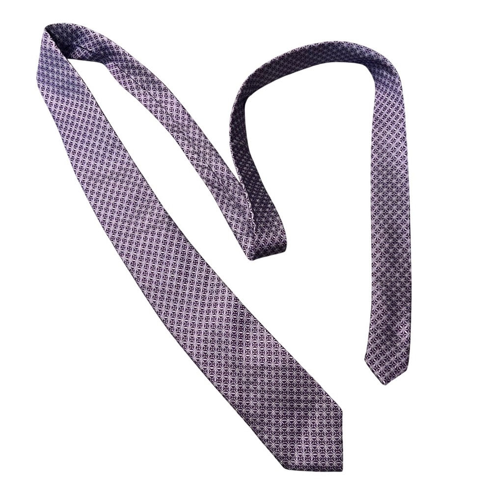 Setazone Mens Purple Geometric Floral Silk Necktie Hand Made Formal Tie